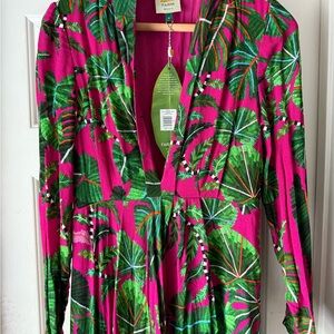 Farm Rio Leaves Pink Maxi Dress NWT